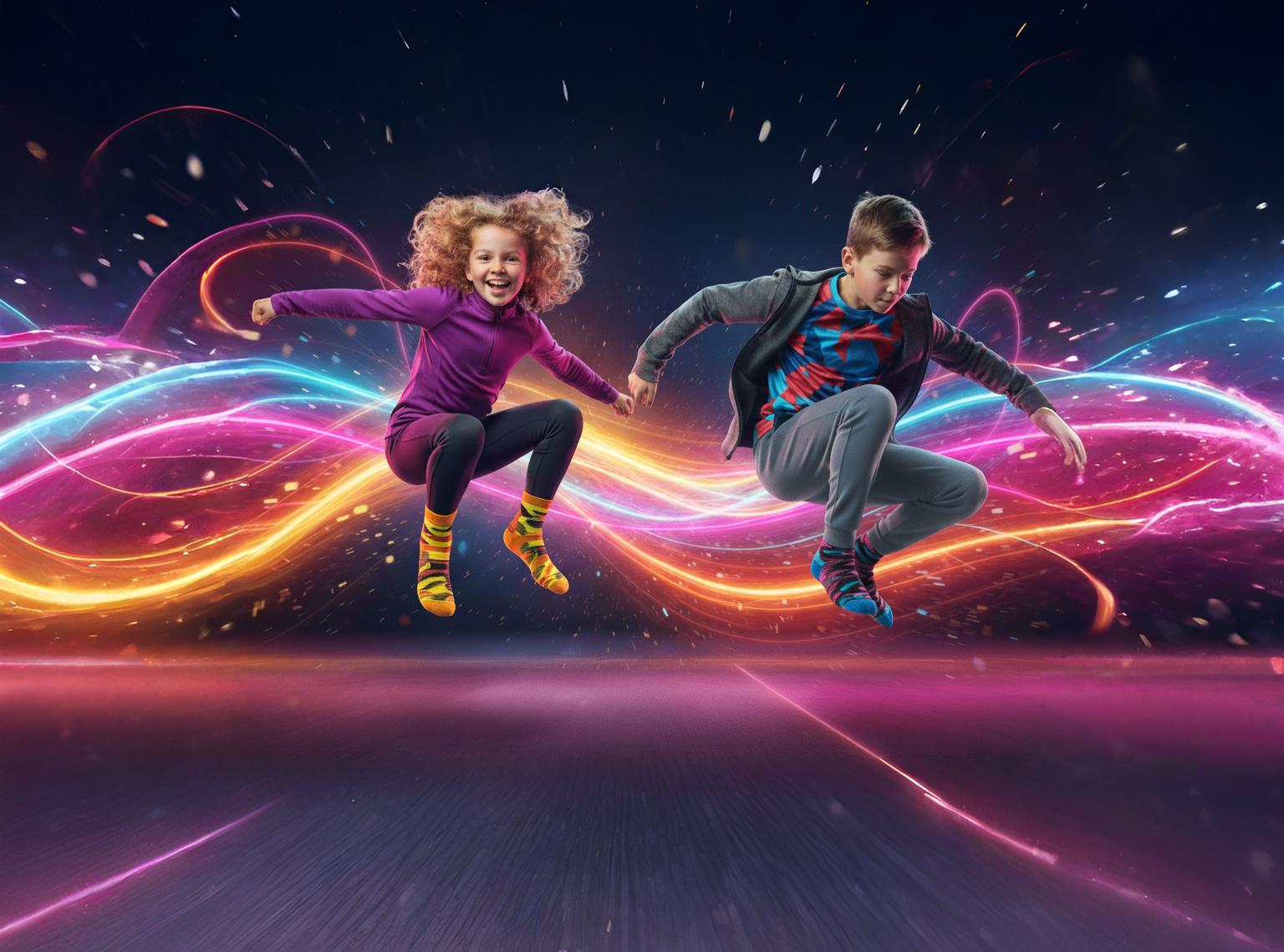 Children wearing Altitude trampoline socks by Almafit